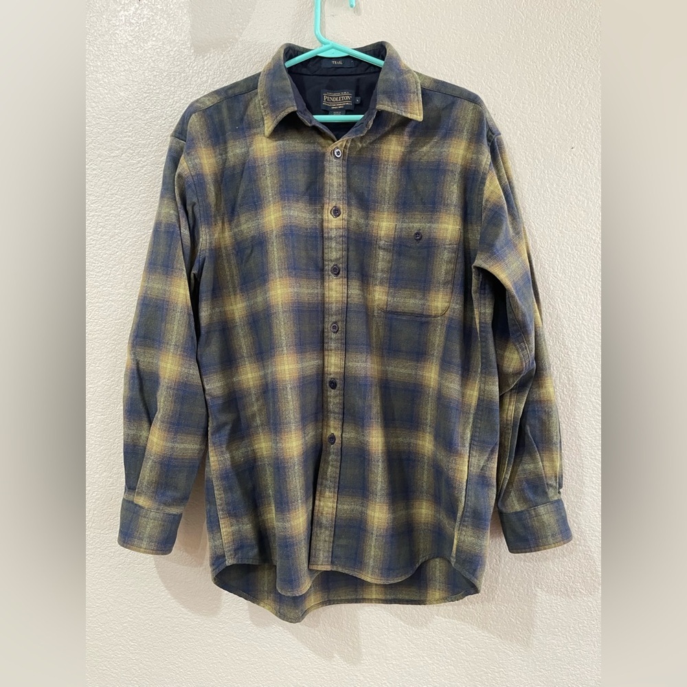 Pendleton elbow-patch shadow plaid button down flannel shirt 1966 trail shirt